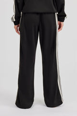 Womens Wide Leg Poly Smooth Taping Track Pant - Black