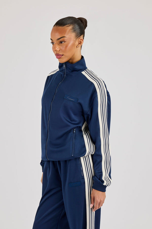 Womens Poly Smooth Taping Track Top - Navy Blue