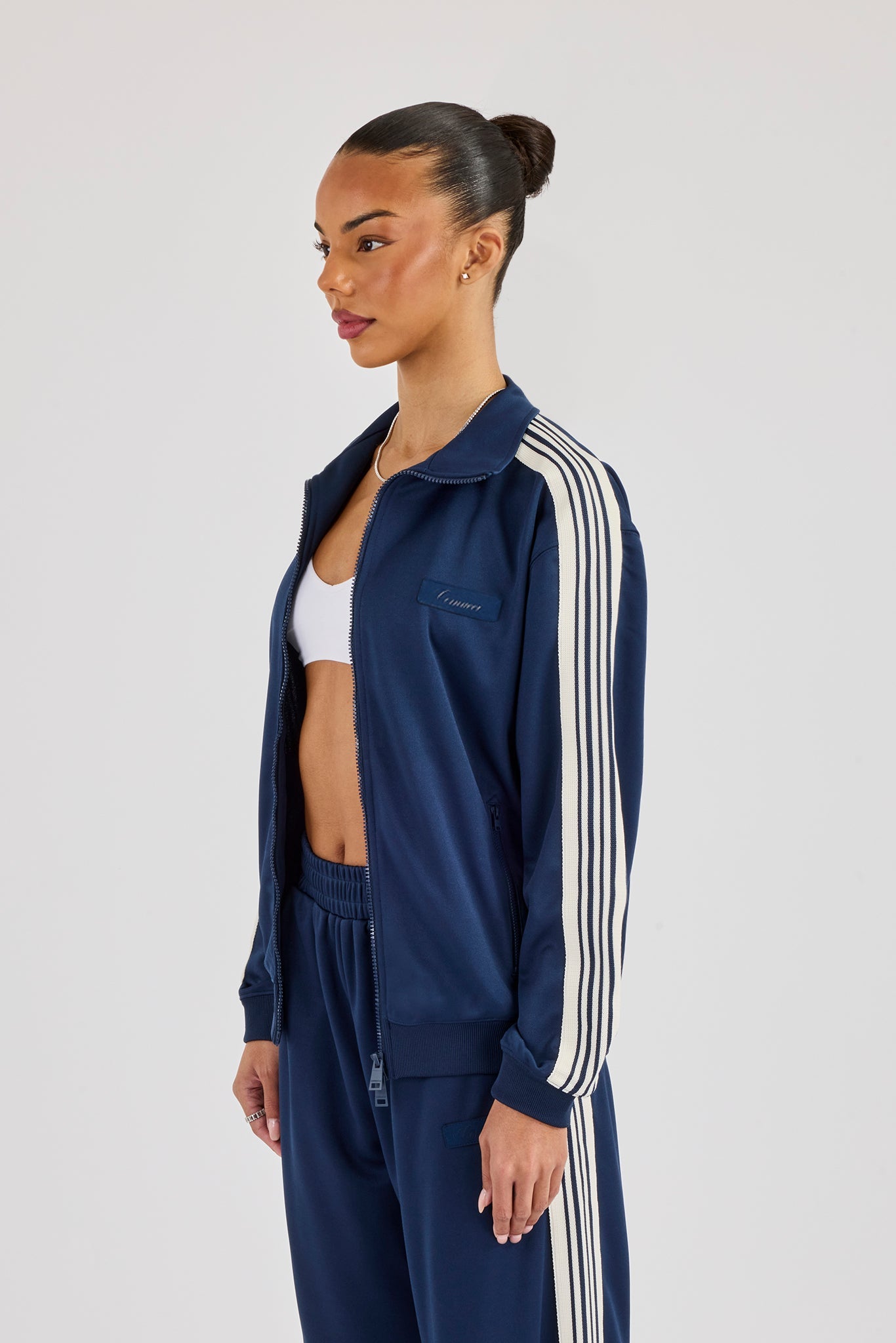 Womens Poly Smooth Taping Track Top - Navy Blue