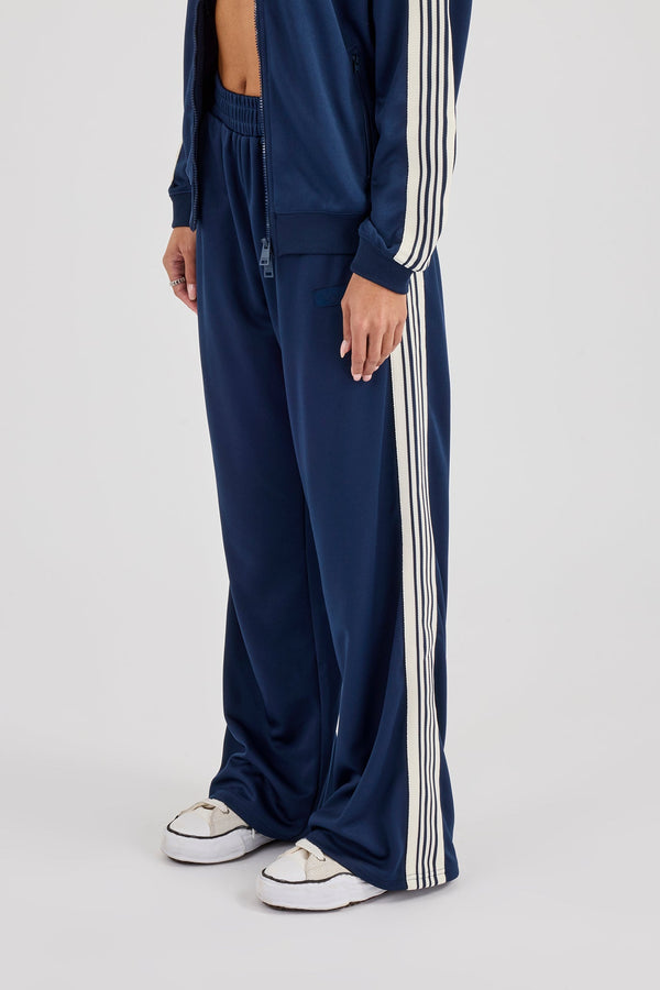 Womens Poly Smooth Taping Track Pant - Navy Blue