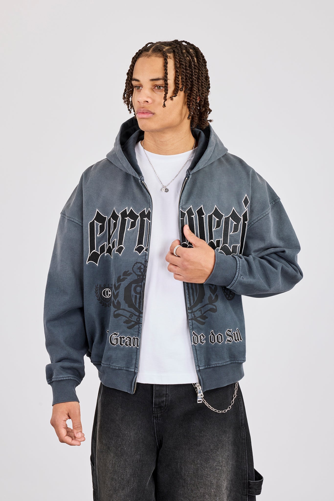 Washed Rio Grande do Sul Zip Hoodie - Charcoal