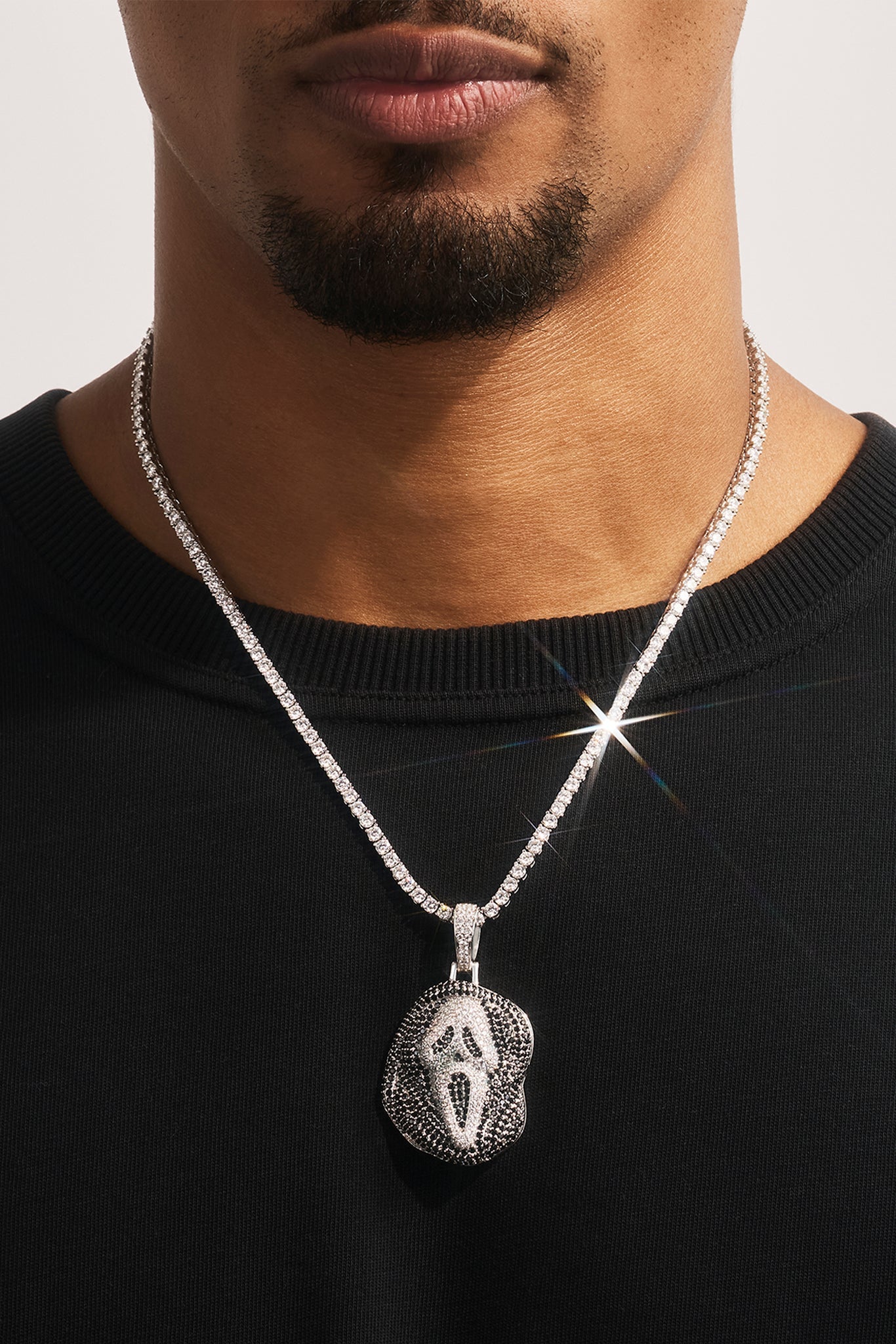 Iced Mask Face Pendant - 40mm - White