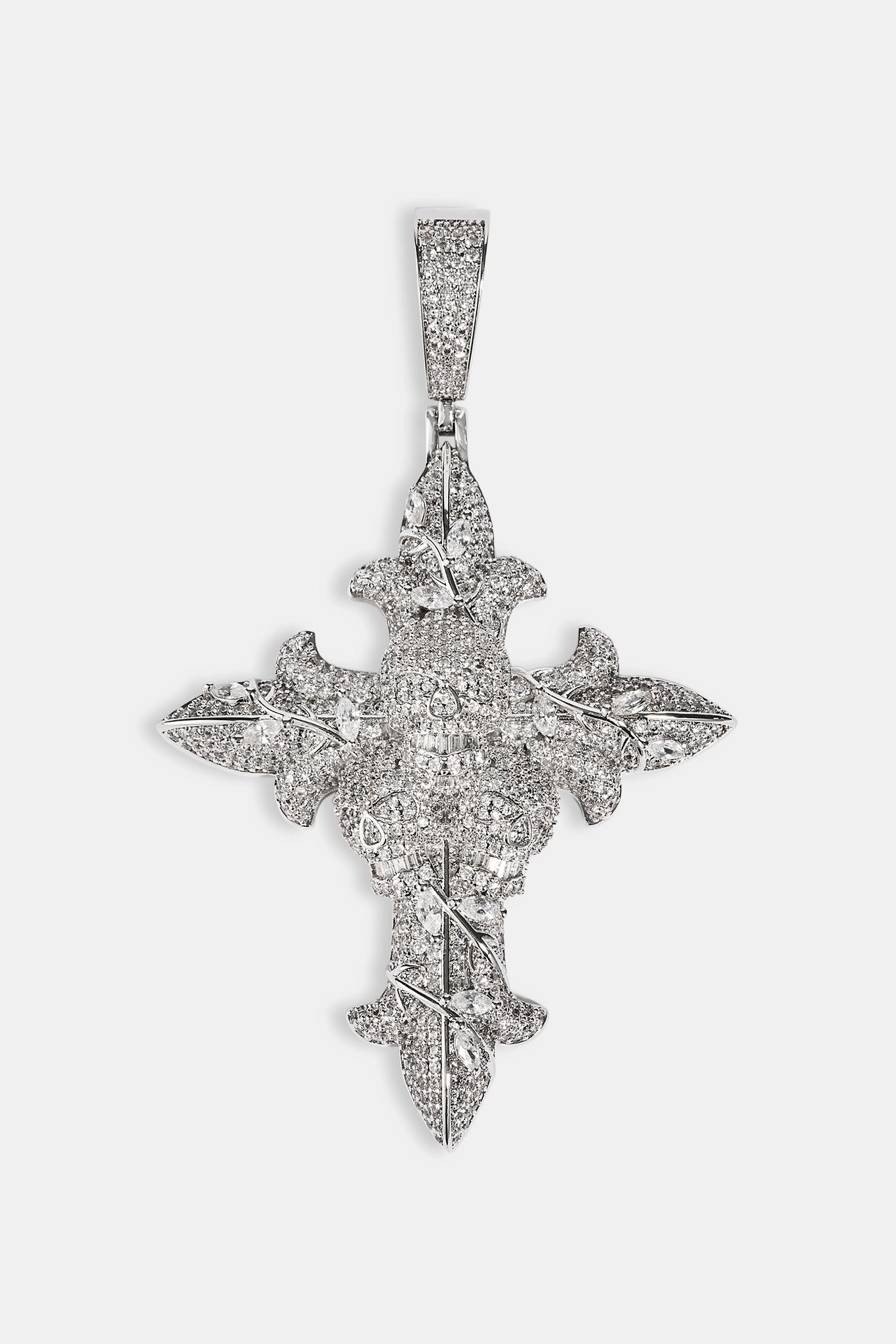 Iced Skull Cross Pendant - 60mm - White
