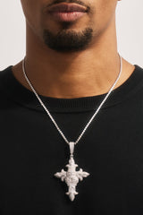 Iced Skull Cross Pendant - 60mm - White
