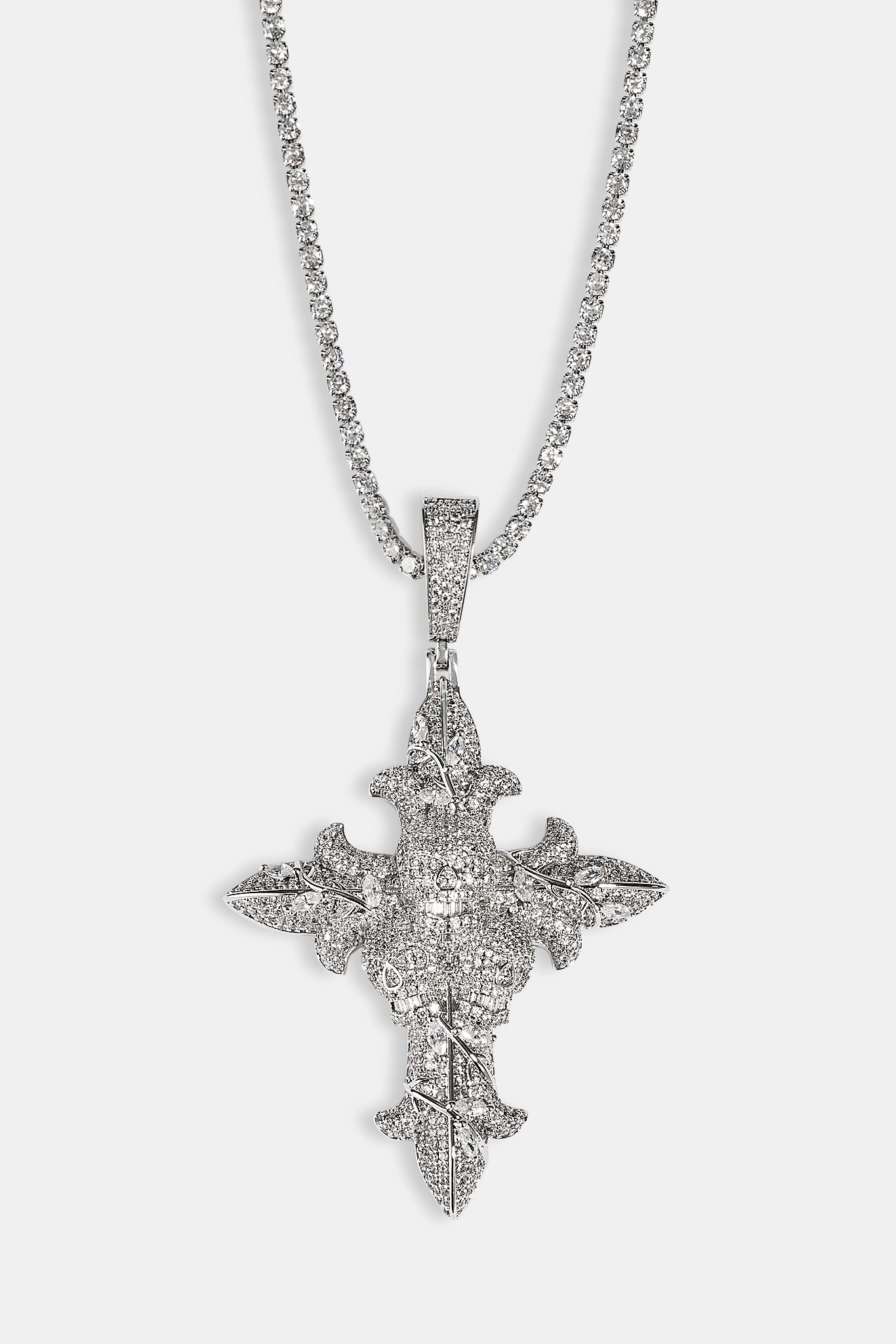 Iced Skull Cross Pendant - 60mm - White