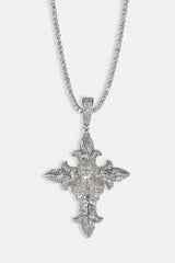 Iced Skull Cross Pendant - 60mm - White