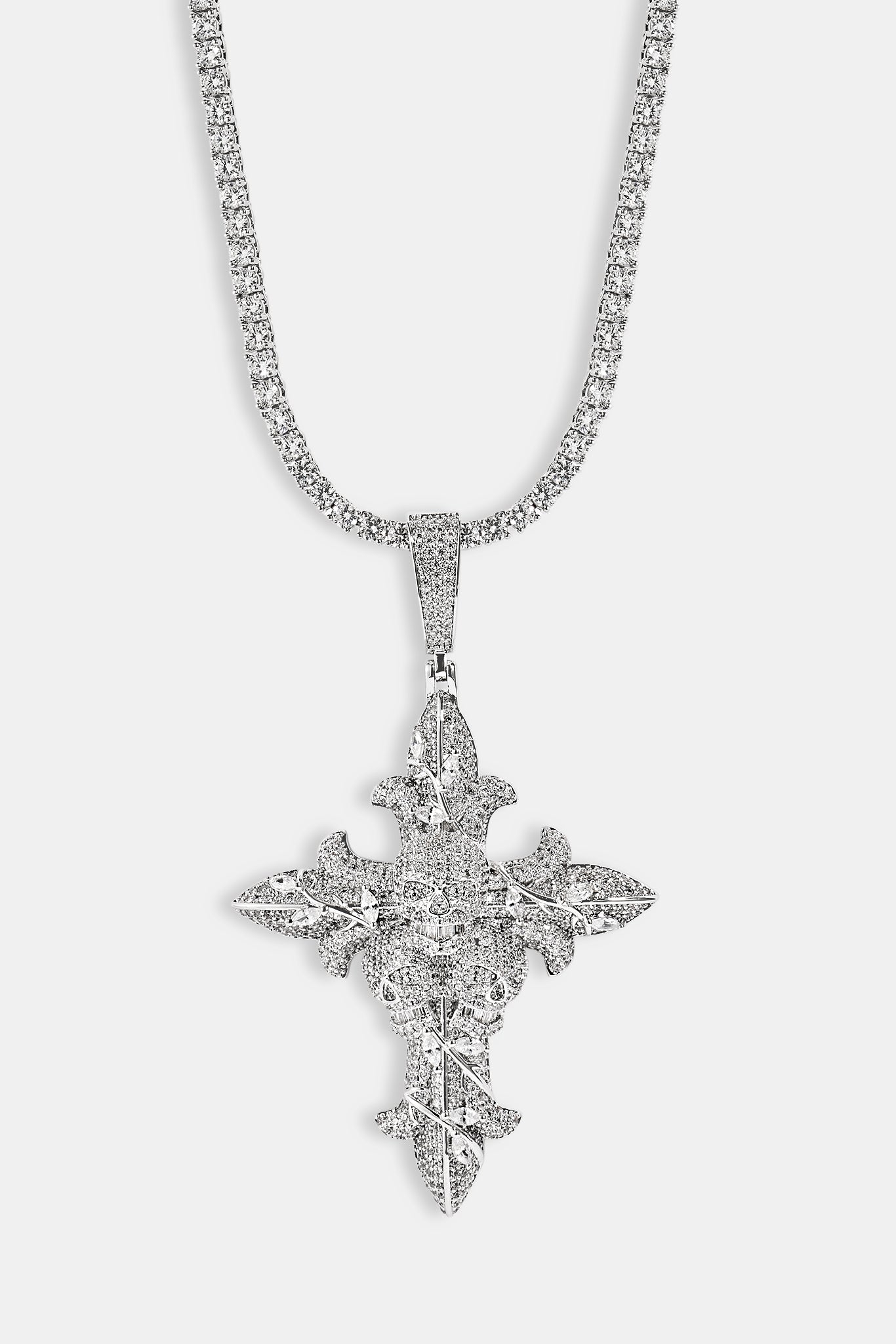 Iced Skull Cross Pendant - 60mm - White