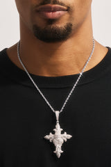 Iced Skull Cross Pendant - 60mm - White