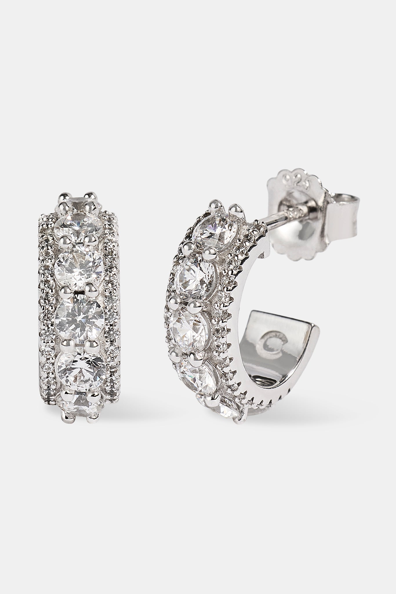 Iced Pave CZ Hoop Earrings - 12mm - White