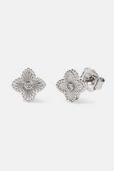 Motif Detailed Cz Stud Earrings - 8mm - White