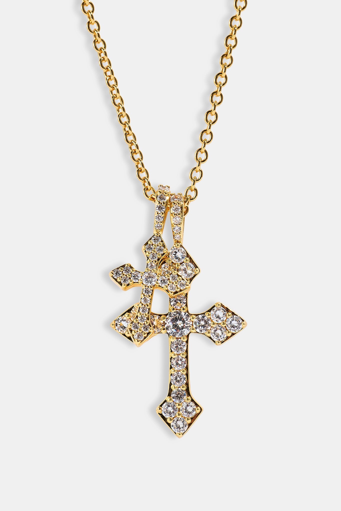 Double Celtic Cross Iced Necklace - 25mm - Gold
