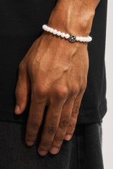 Mens Pearl & Iced Motif Bracelet - 4mm - White