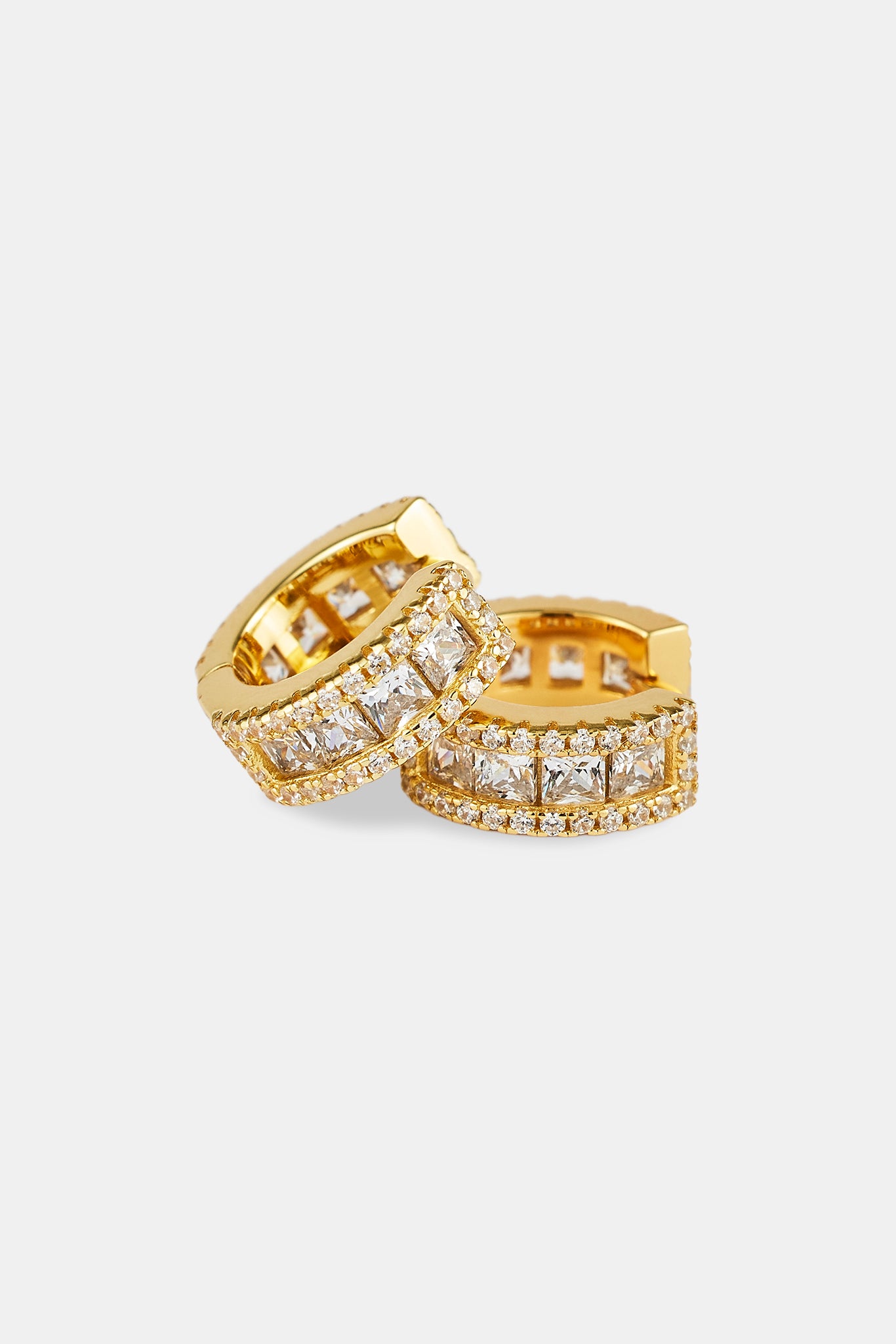 925 Clear CZ Baguette Hoop Earrings - Gold - 10mm