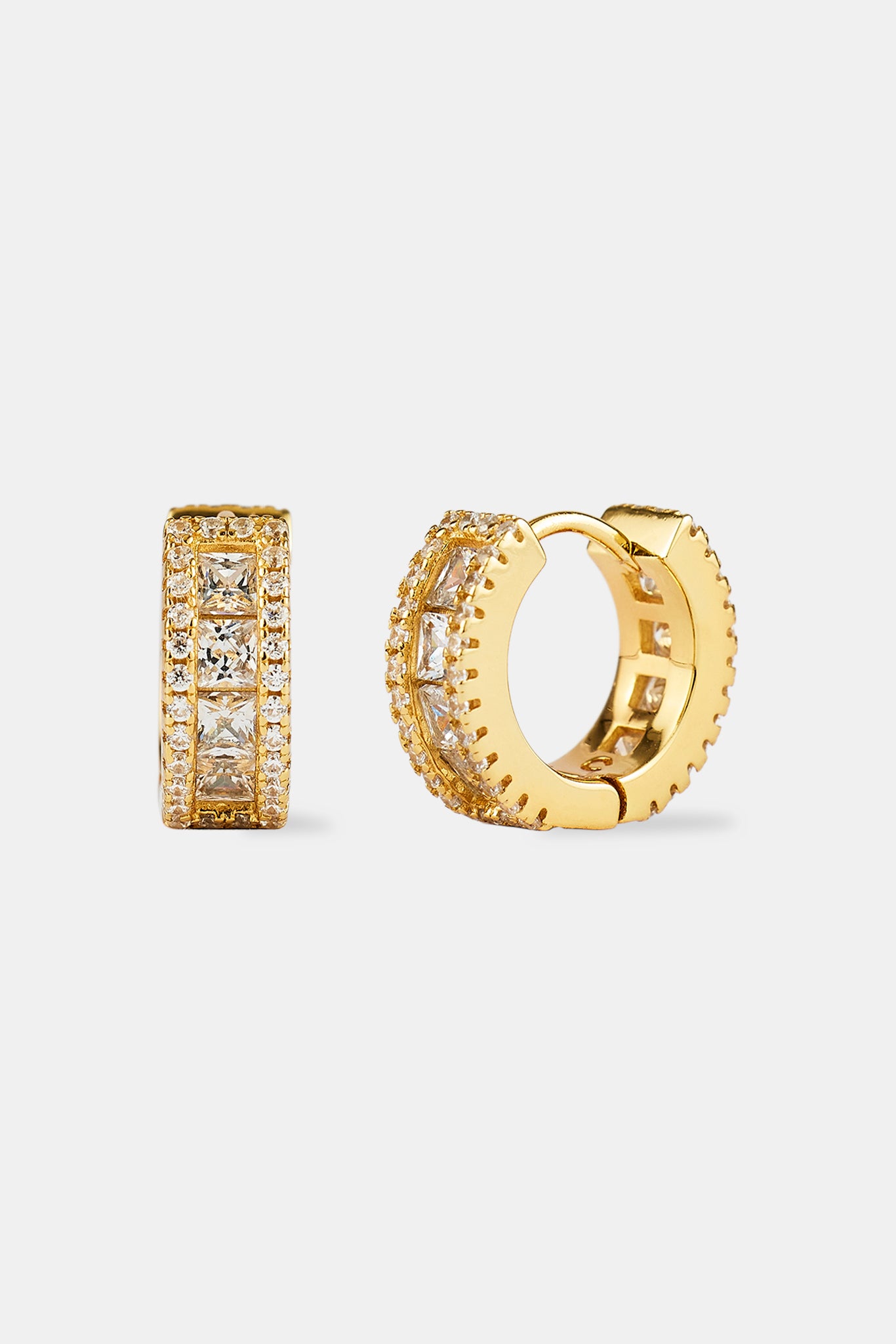 925 Clear CZ Baguette Hoop Earrings - Gold - 10mm