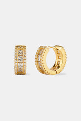 925 Clear CZ Baguette Hoop Earrings - Gold - 10mm