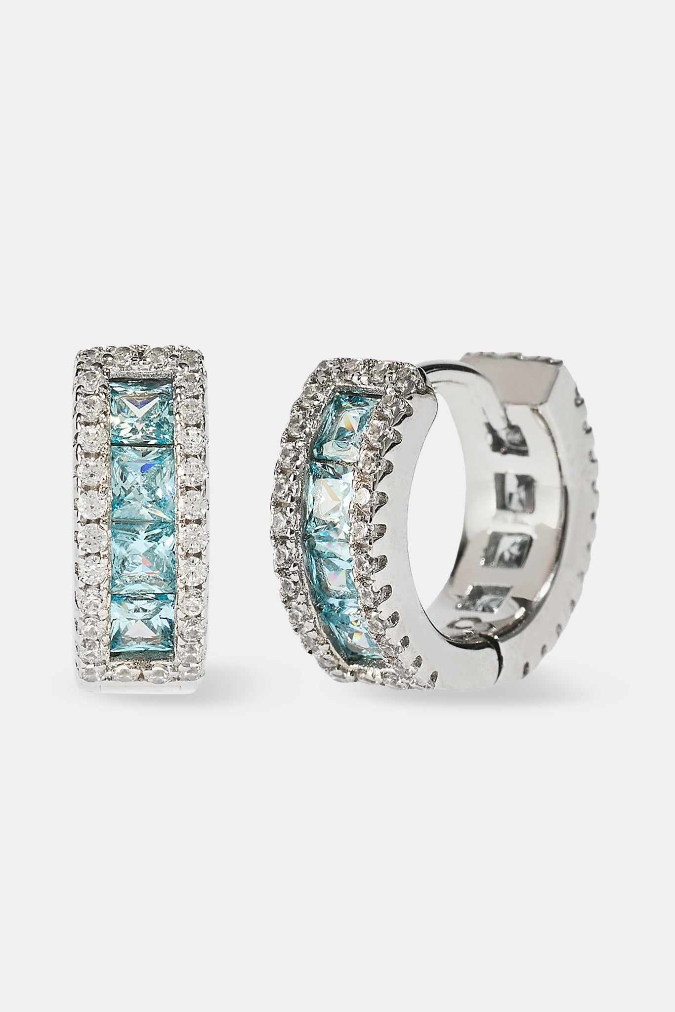 Light Blue CZ Baguette Hoop Earrings - 12mm - White