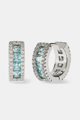Light Blue CZ Baguette Hoop Earrings - 12mm - White