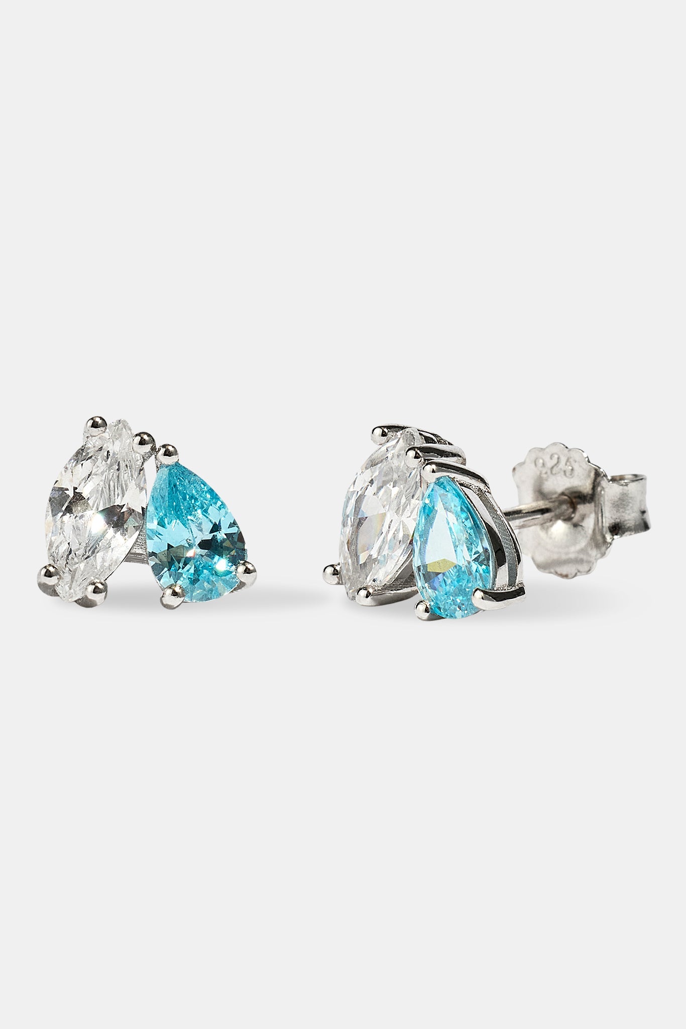 Blue & Clear Double Stone Stud Earrings - 5mm - White