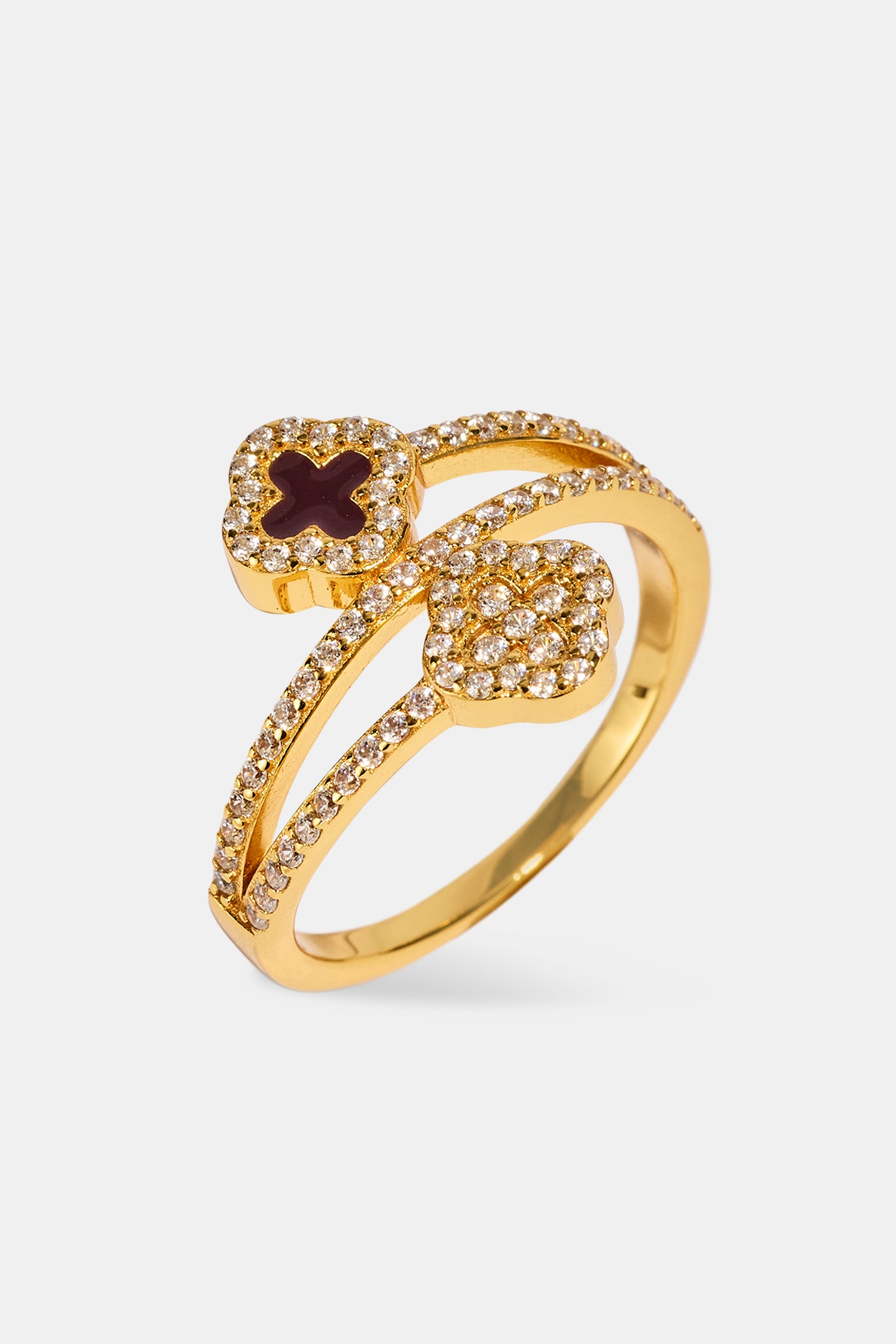 Iced and Burgundy Enamel Motif Twist Ring - 15mm