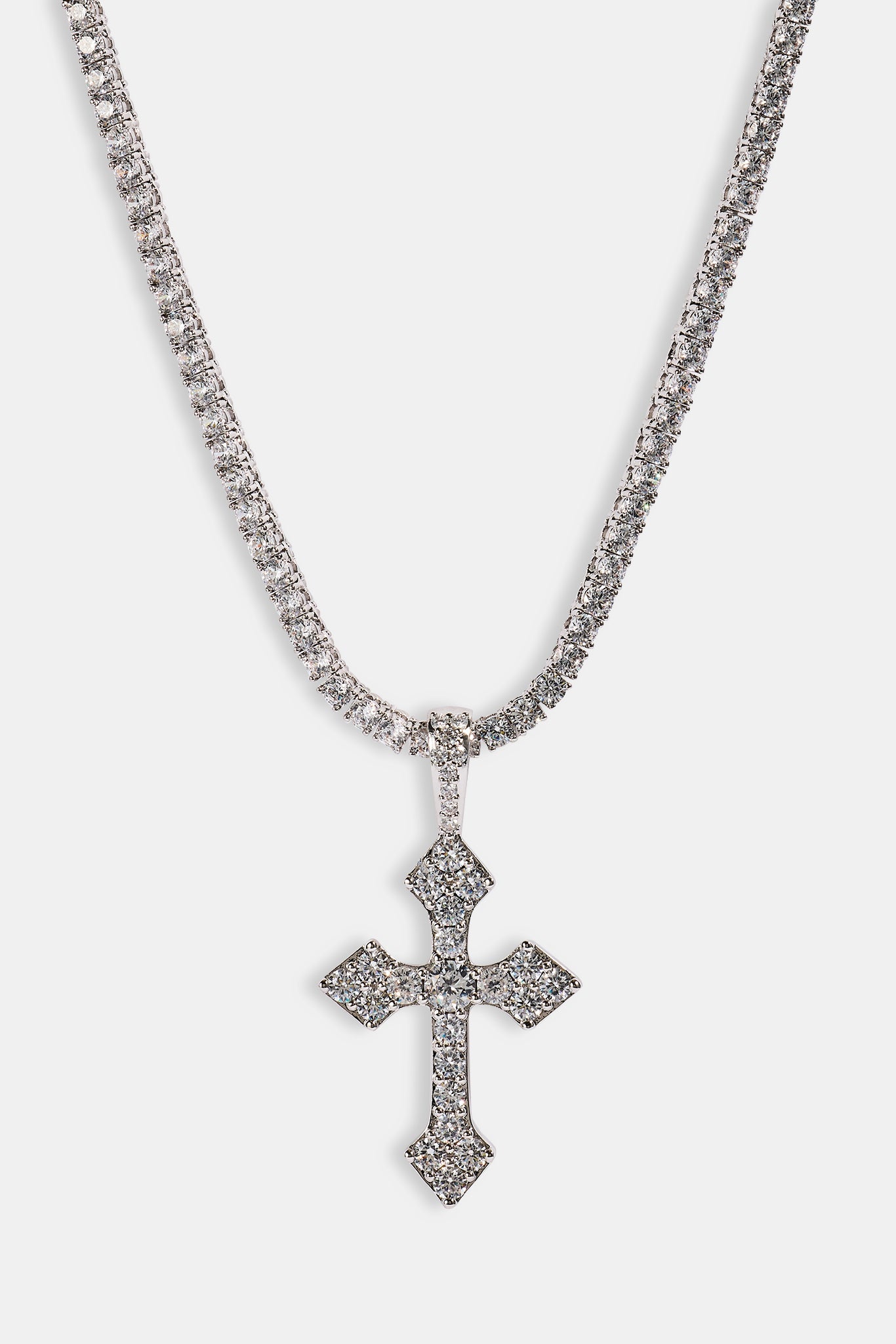 Celtic Cross Pendant Iced Tennis Necklace - 35mm - White