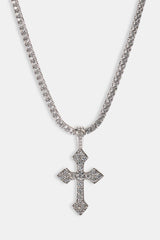 Celtic Cross Pendant Iced Tennis Necklace - 35mm - White