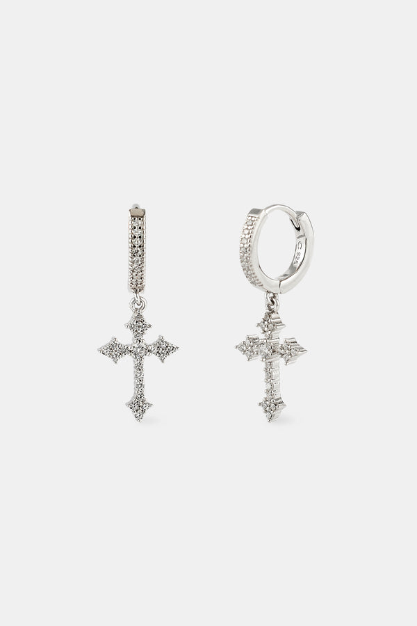 15mm Iced CZ Celtic Cross Drop Earrings