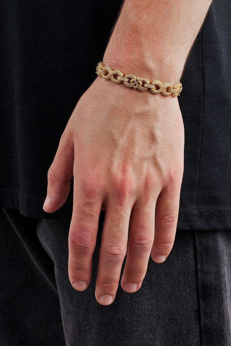 Chocolate Baguette Motif Infinity Bracelet - 10mm - Gold