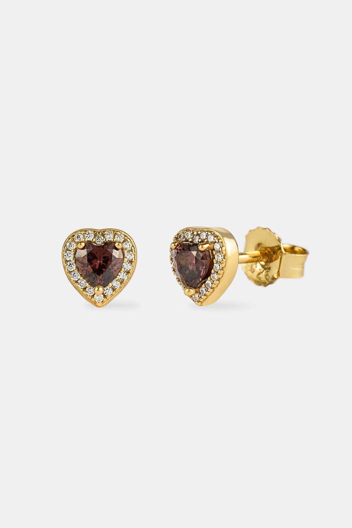 Chocolate Heart Gemstone Stud Earrings - 8mm