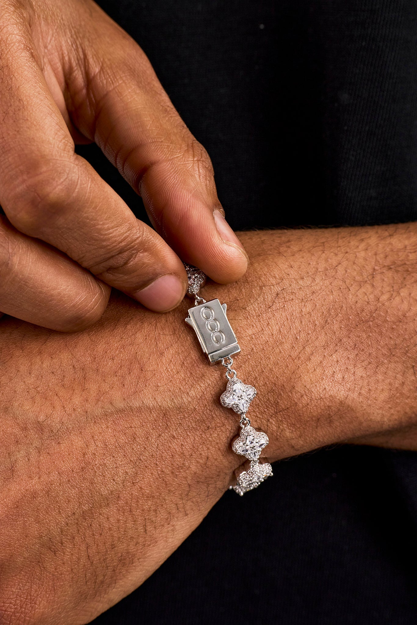 Clear Baguette Motif Bracelet - 8mm - White