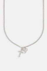 Clear Mixed Gemstone & Cross Layered Necklace - 20mm