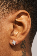 Clear CZ Cluster Square Stud Earrings - 5mm - White
