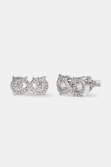 Iced Cluster Infinity Stud Earrings - 6mm - White