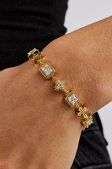 Clear Motif & Cross Gemstone Bracelet - 8mm - Gold