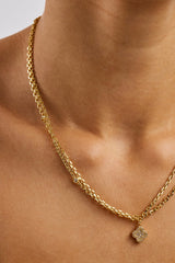 Double Layer Iced & Motif Rolo Necklace - 15mm - Gold