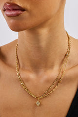 Double Layer Iced & Motif Rolo Necklace - 15mm - Gold