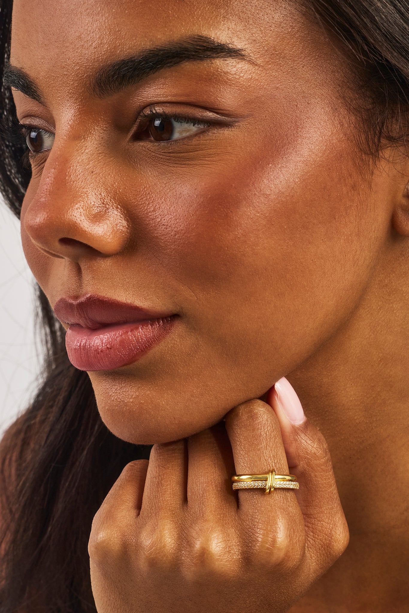 Double Row Polished & Iced Mix Ring - 8mm - Gold