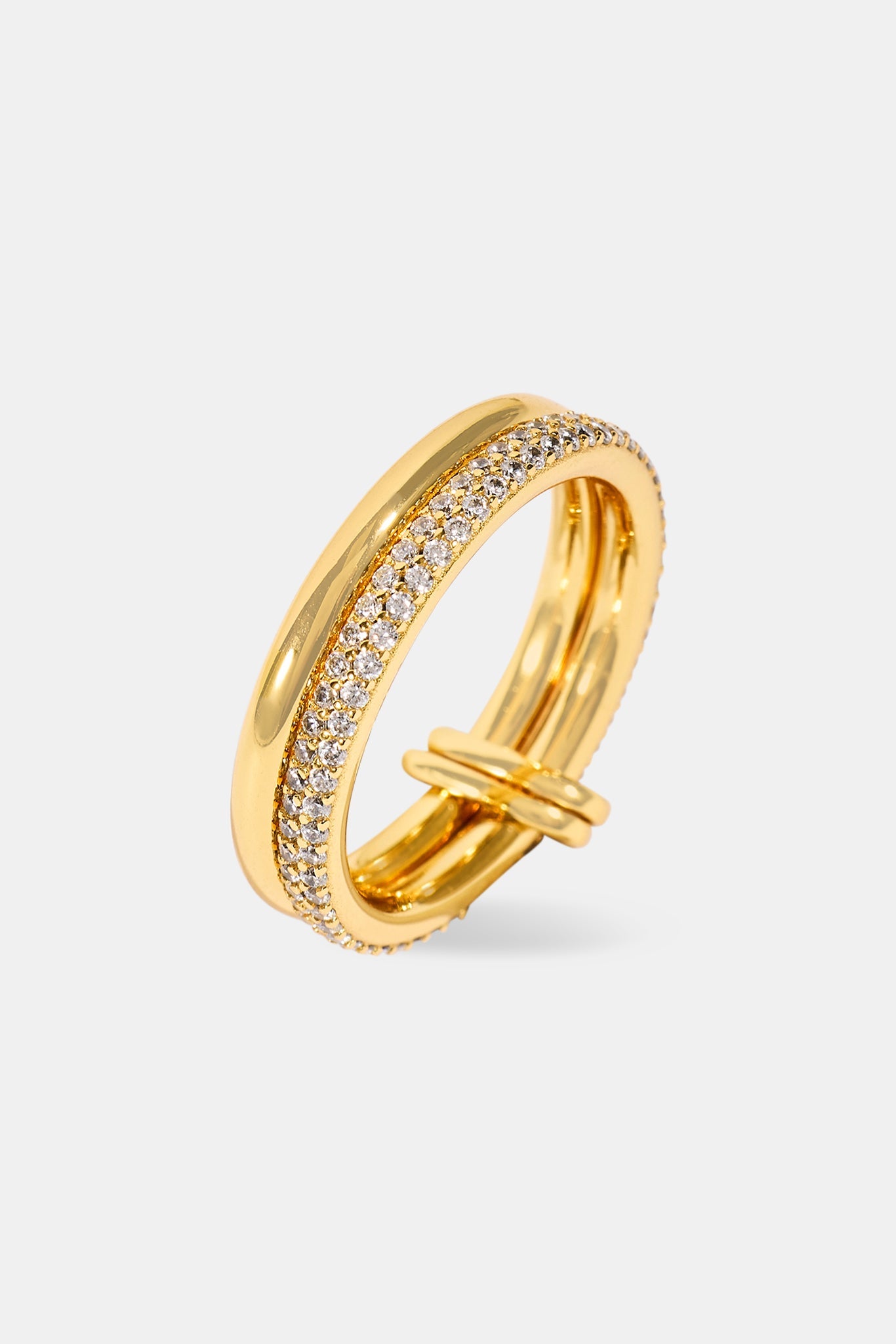 Double Row Polished & Iced Mix Ring - 8mm - Gold