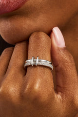 Double Row Polished & Iced Mix Ring - 8mm - White