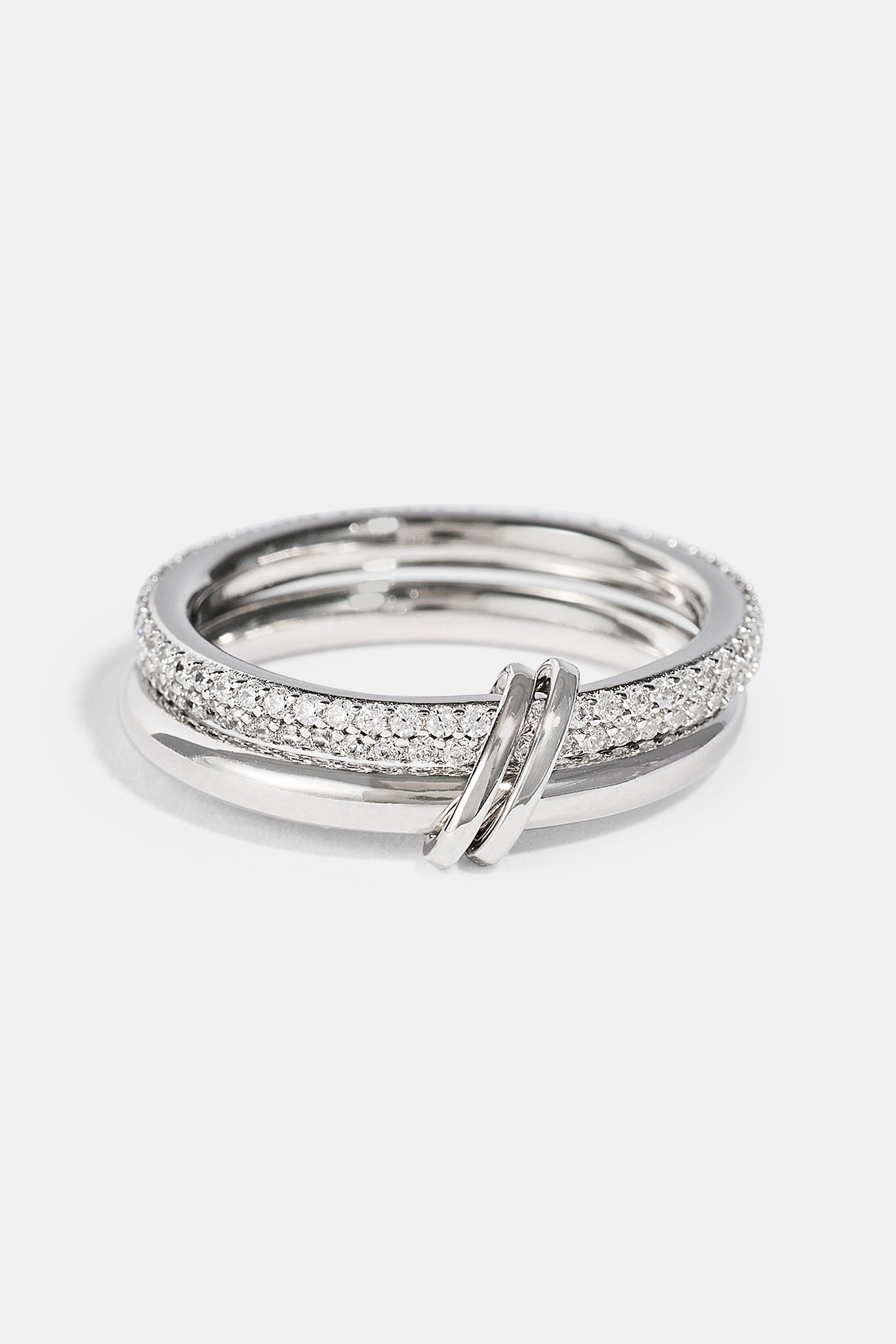 Double Row Polished & Iced Mix Ring - 8mm - White