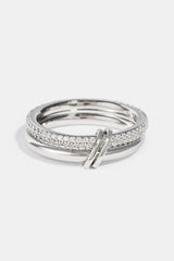 Double Row Polished & Iced Mix Ring - 8mm - White