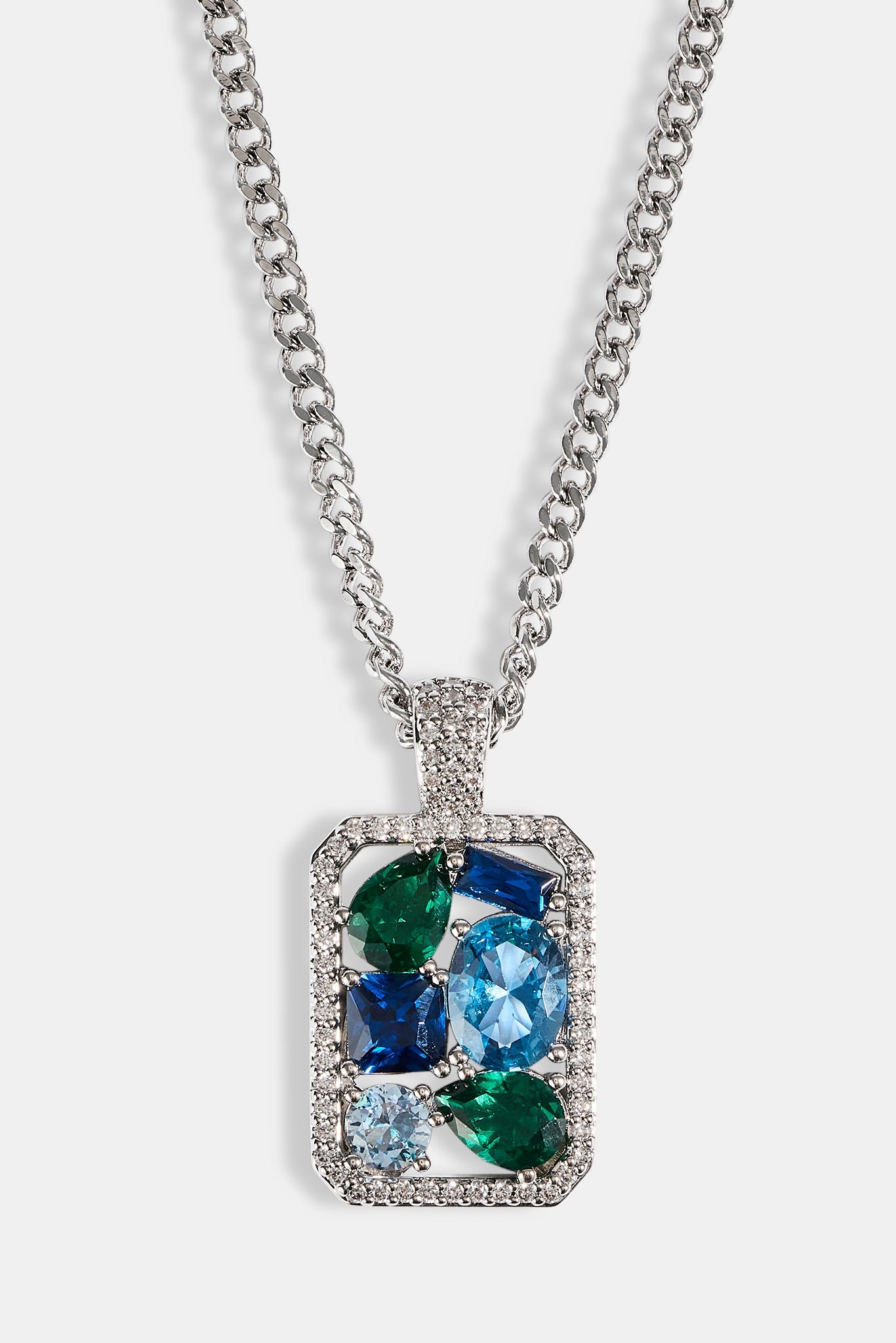 Blue Mixed Gemstone Pendant Necklace - 20mm - White