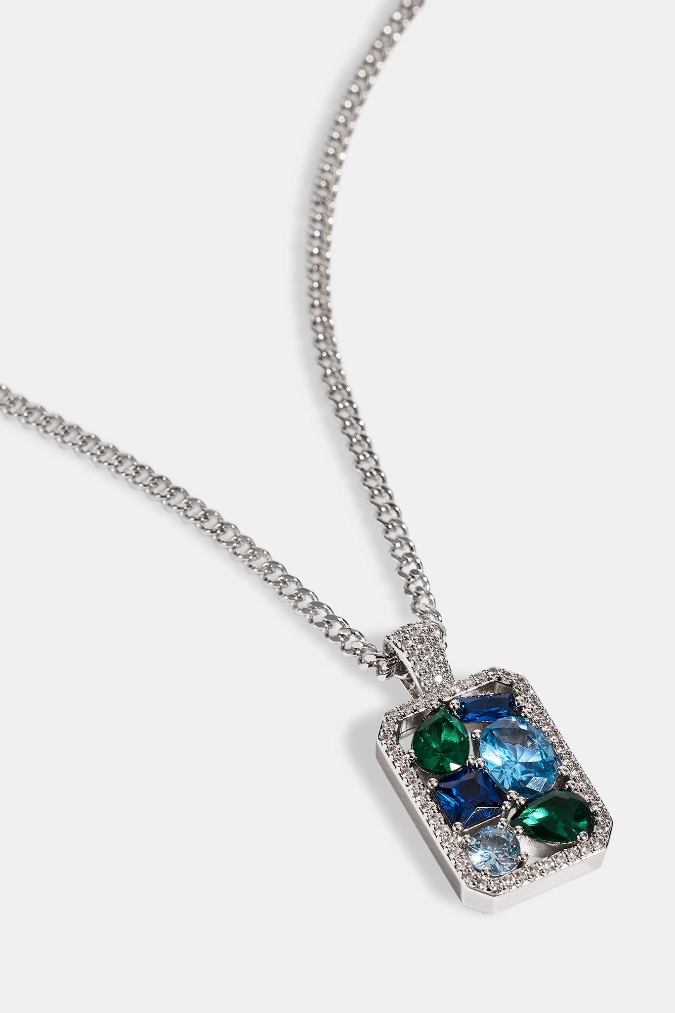 Blue Mixed Gemstone Pendant Necklace - 20mm - White