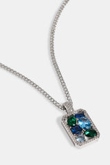 Blue Mixed Gemstone Pendant Necklace - 20mm - White