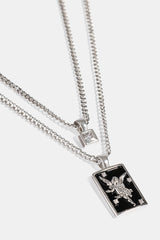 Black Enamel Double Layer Stone & Cherub Pendant Necklace - 20mm - White