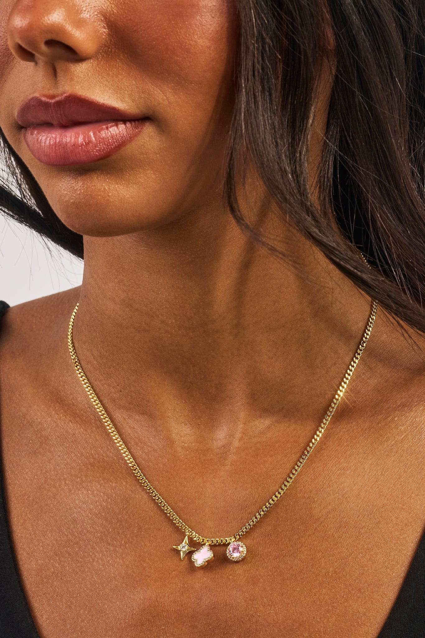 Multi Motif Pendant Necklace - 10mm - Gold