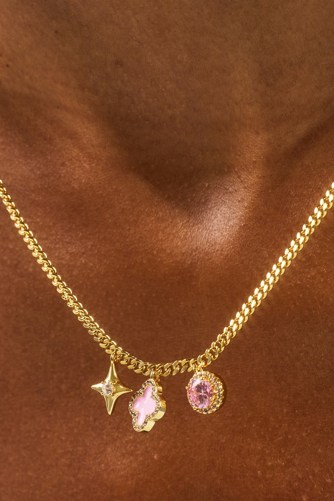 Multi Motif Pendant Necklace - 10mm - Gold