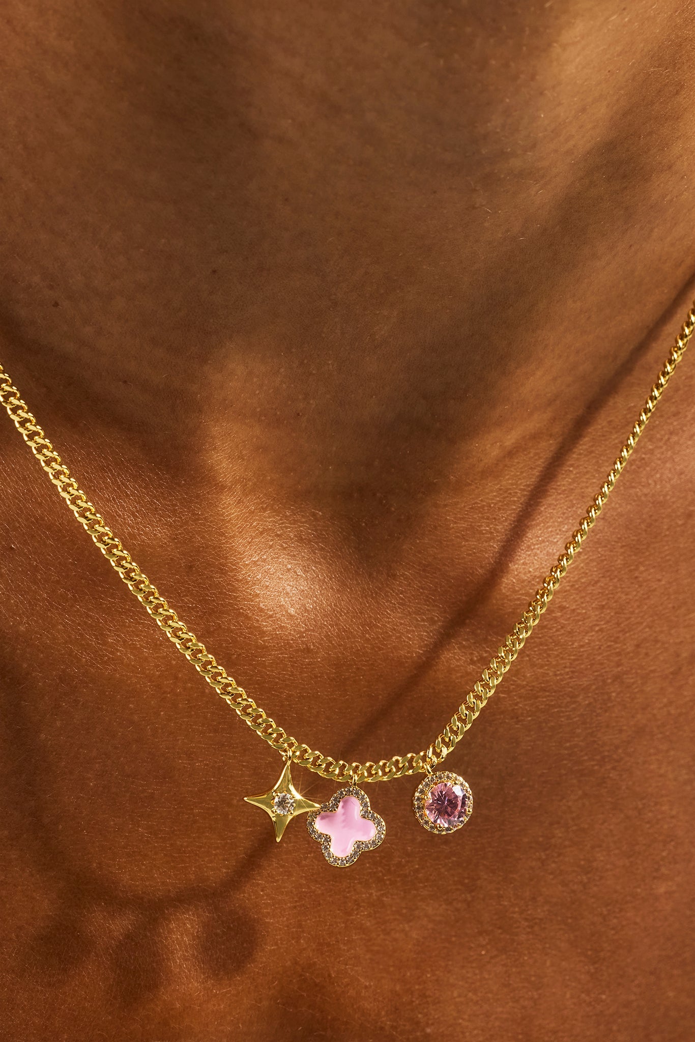 Multi Motif Pendant Necklace - 10mm - Gold