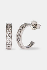 Polished Motif Open Hoop Earrings - 15mm - White