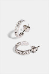 Polished Motif Open Hoop Earrings - 15mm - White