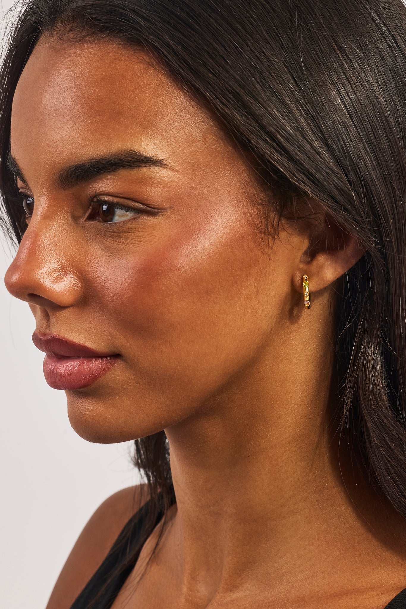Gemstone & Motif Huggie Hoop Earrings - 15mm - Gold